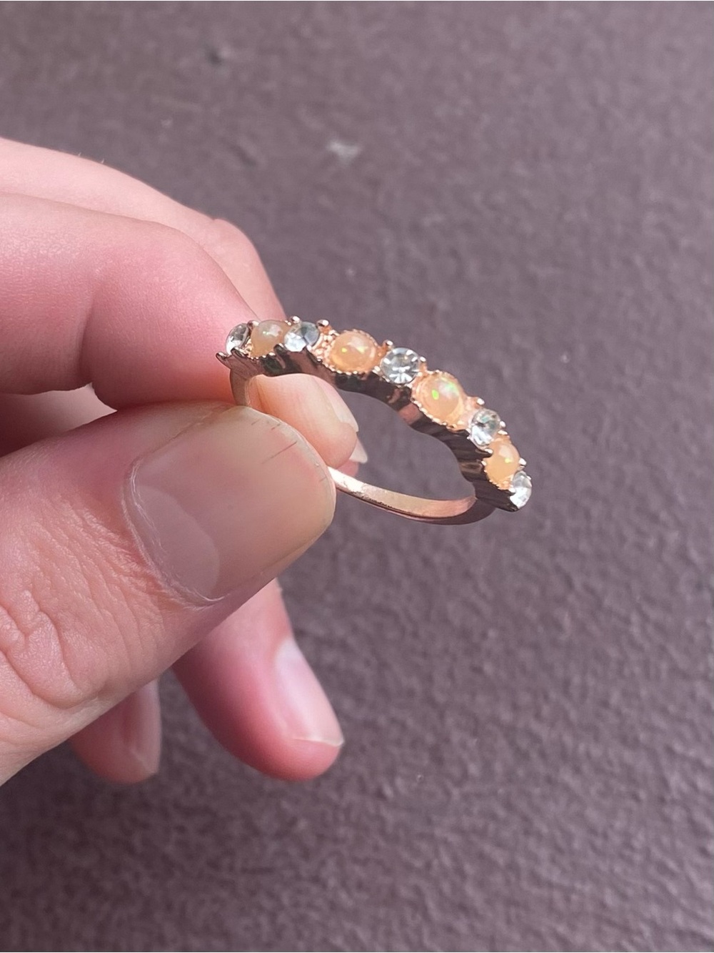 Rose Gold-Tone Stainless Steel Lab-Created Opal CZ Stone Ring Size 9.5